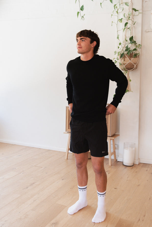Unisex Black Crew Neck Jumper